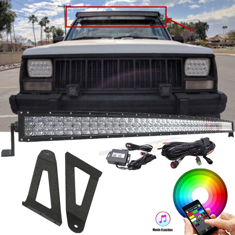 Автомобильный 5D RGB Bluetooth App 5" изогнутый комбо светодиодный рабочий светильник бар с кронштейн для крепления на крыше для Jeep Cherokee XJ 1984-2001