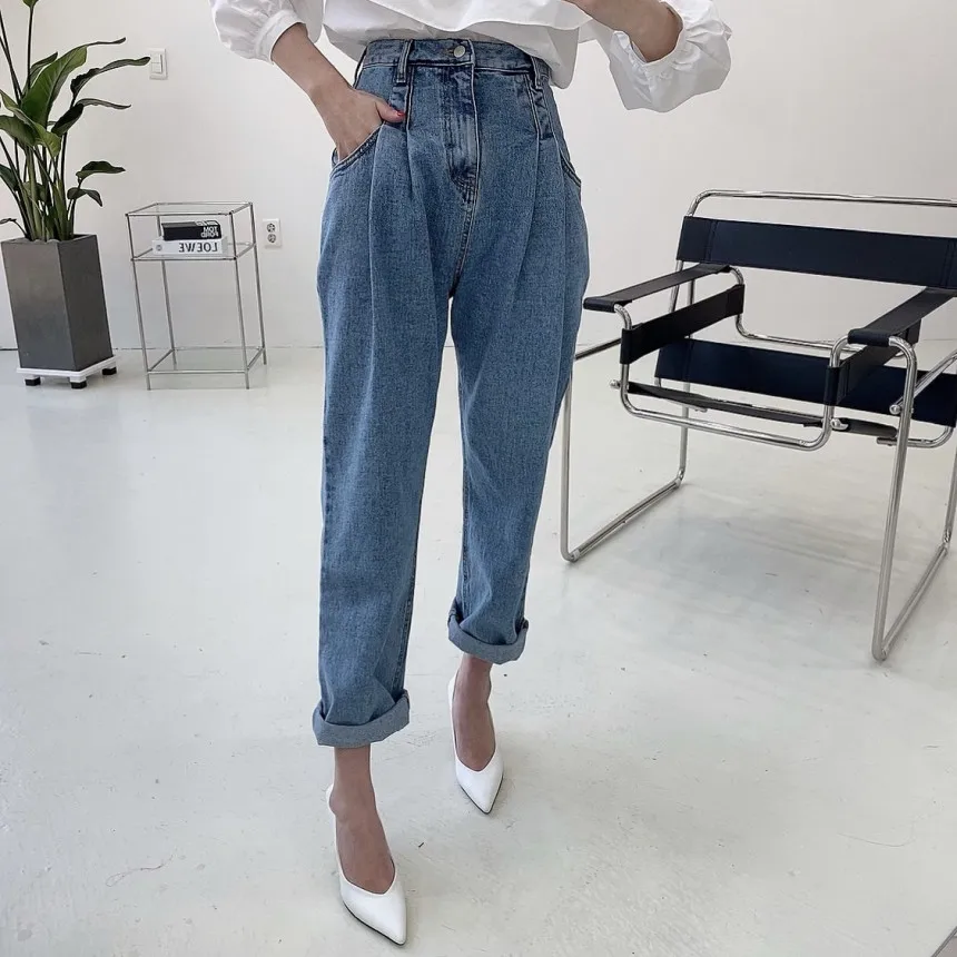 Alien Kitty 2022 New Spring Summer Full Length Denim Pants High Waist Office Lady Jeans Solid Loose Elegant Trousers denim capris