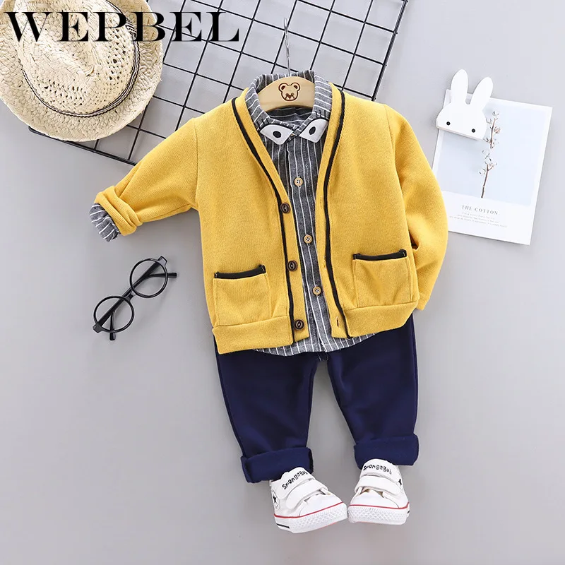 WEPBEL/комплекты детской одежды для мальчиков осенне-зимний комплект из 3 предметов: кардиган с длинными рукавами+ рубашка в клетку+ штаны детская одежда