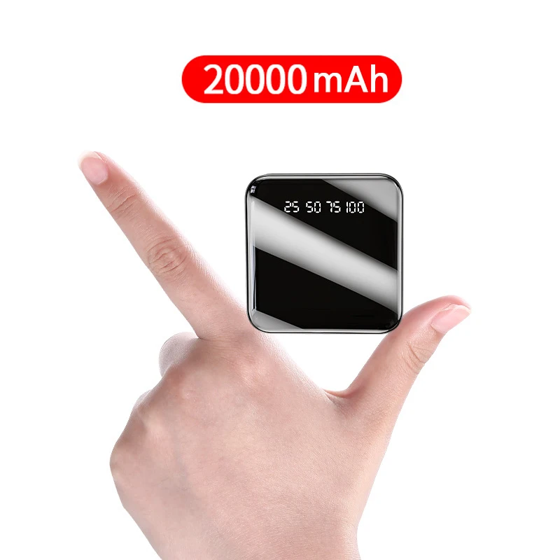  Mini Power Bank 20000mAh 2 USB Poverbank Mirror Screen Portable Charger External Battery Pack For i