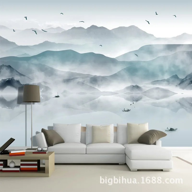 

3D New Chinese Style Zen Ink Landscape Abstract Painting Nonwoven Fabric Wall Cloth Bedroom Wallpaper Mural