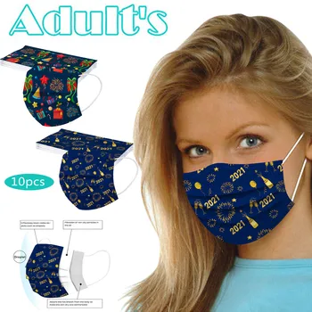 

10pcs Adult 2021 Happy New Years Disposable Mask Three Layer Non-woven Breathable Windproof Face Masks Mondkapjes Mascarillas