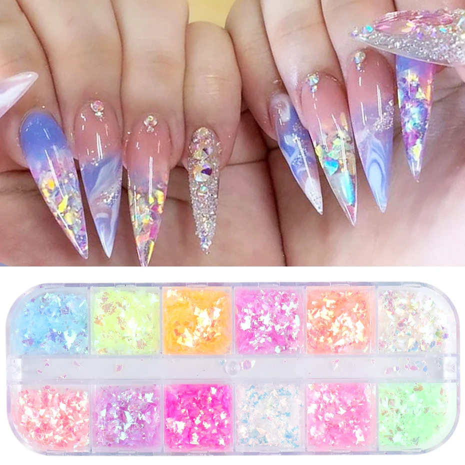 3D Fluorescent Nail Glitter Flakes Set Holographic Powder Sequins Paillette Manicure Nail Art Pigment Decoration Tools GLSP nail powder nail glitter nail pigment nail decoration nail decorations nail flakes