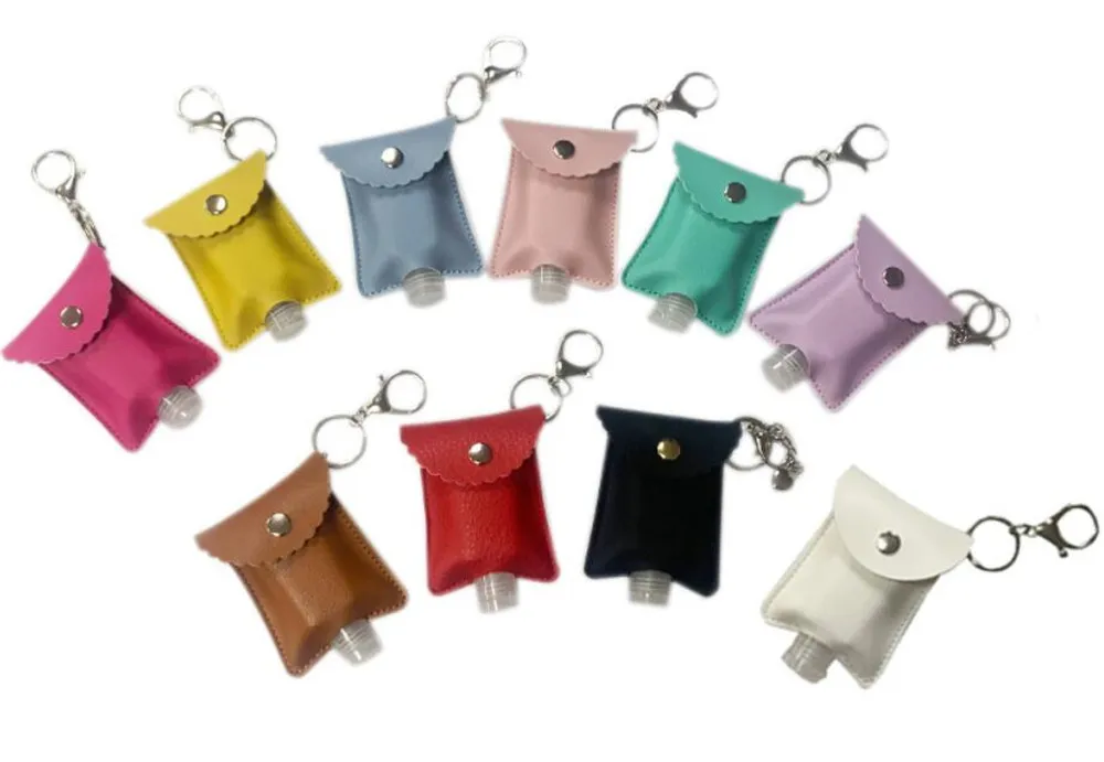 

10pcs/lot Hand Sanitizer Leather Keychain Holder Refillable Container 30ml Flip Cap Reusable Bottles with Keychain