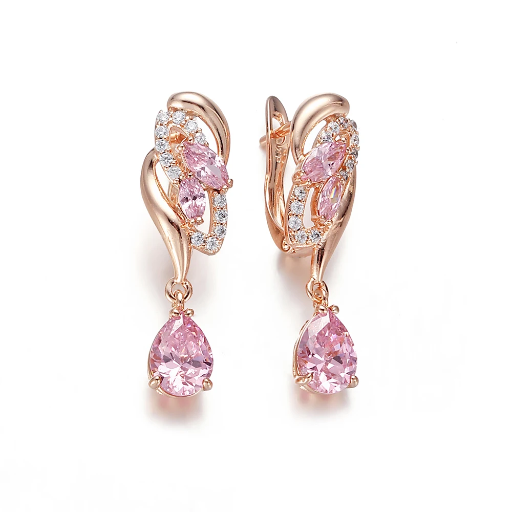 Drop Earrings Crystal Earrings Cubic Zirconia Rose Gold Color Pink Crystal Earring Fashion Jewelry Party Accessories Woman Gift