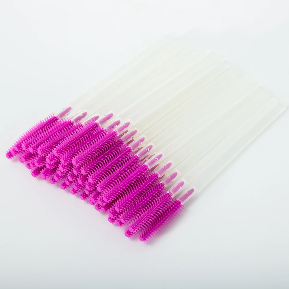 100pcs Makeup Eyelashes Brushes Silicone Disposable Mascara Brush For Eyelash Extension Mascara Applicator Wands Make Up Tools - Handle Color: Dark Pink