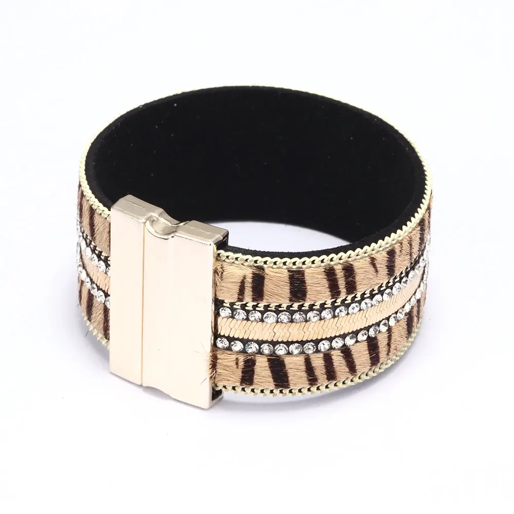 

4 Color Wide PU Leather Bracelet Vintage Men Women Leopard Zebra Pattern Bracelet Fashion Charm Handmade Jewelry Accessories