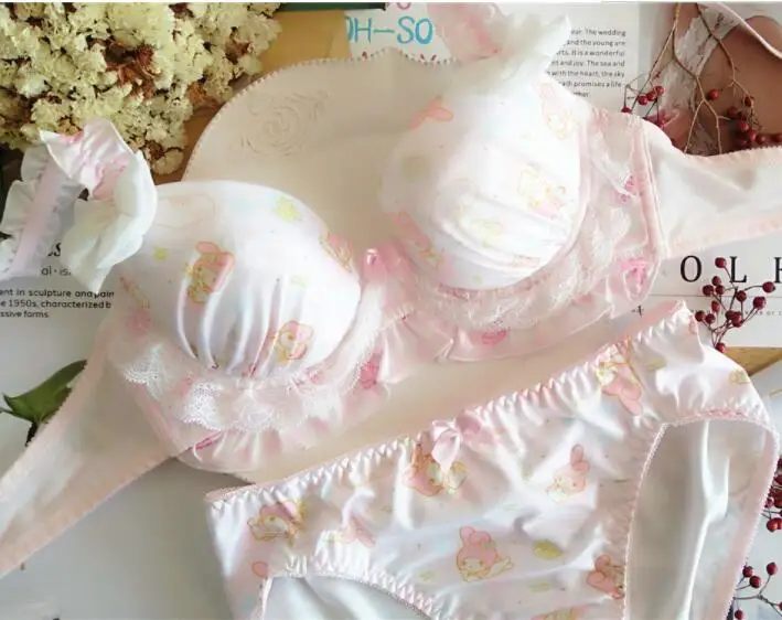 

Cute Japanese Milk Silk Bra & Panties Set Push Up Soft Underwear Intimates Set Kawaii Lolita Color Beige Sexy Lingerie Set