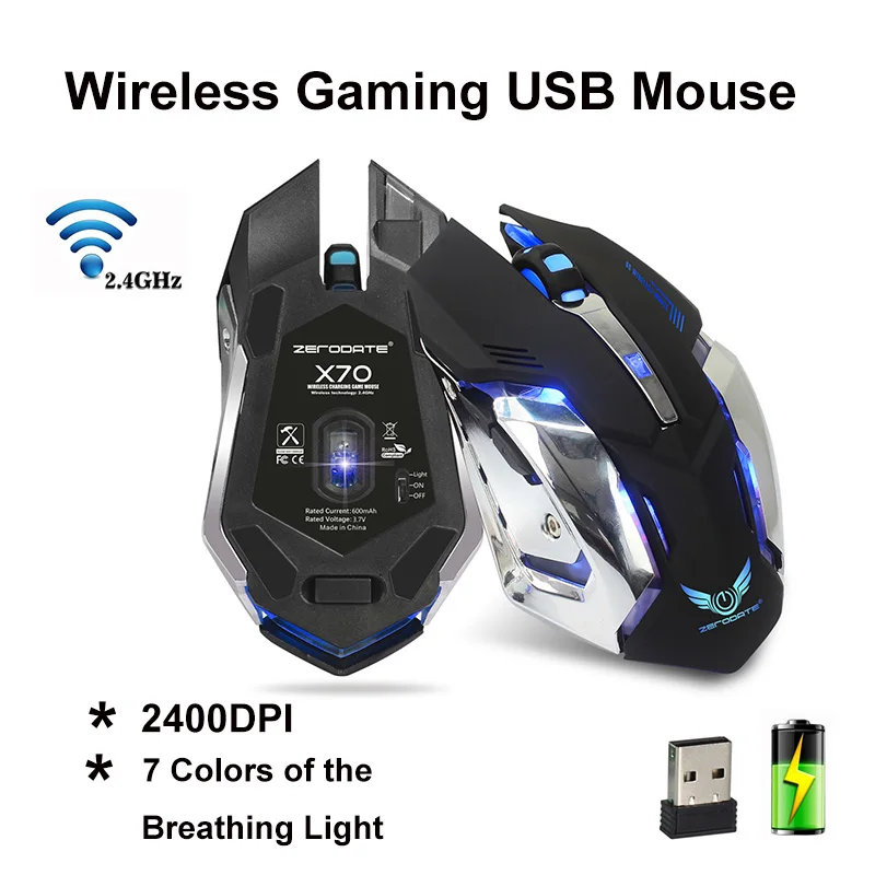 

2.4GHz Wireless Gaming USB Mouse Mice Backlit Breath Comfort Gamer for Computer Laptop PC Notebook Rechargeable