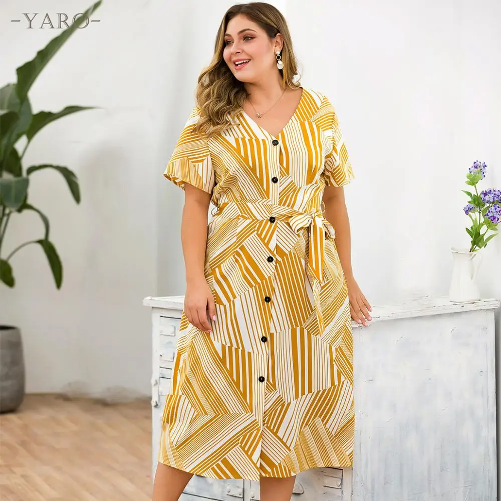 

Free shipping Arabian style summer fashion's new 7-point lacing v-neck short sleeve plus-size women's striped print woman dress