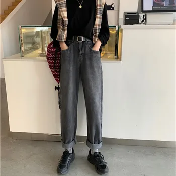 

Retro high waist was thin denim trousers women spring 2020 new net red BF casual wide leg pants straight mopping pants