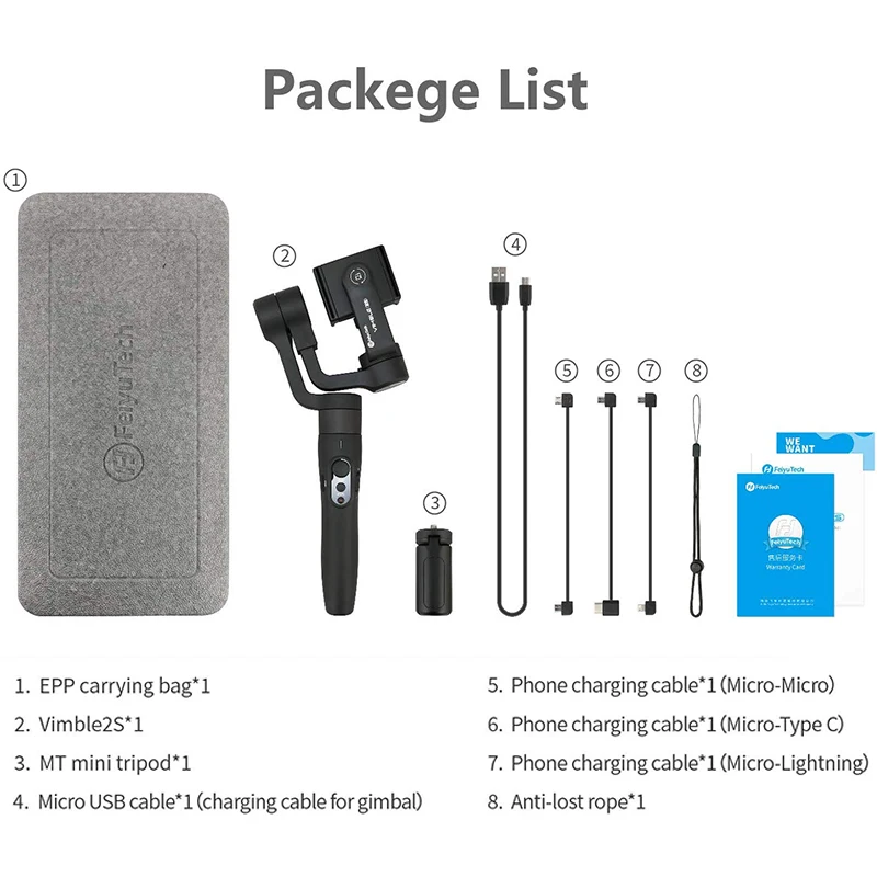 FeiyuTech Feiyu 3 Axis Gimbal около 2S ручной смартфон карданного стабилизатора штатива селфи