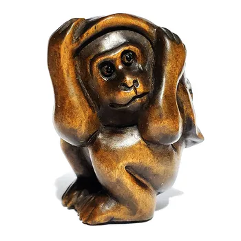 

Y6332 - 2" Hand Carved Boxwood Netsuke : Monkey With Lotus Hat