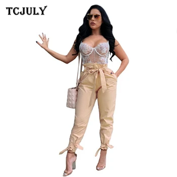 

TCJULY New Design Stylish Solid Casual Pants With Waistband High Waisted Trousers Women Streetwear Slim Harem Pants With Pockets