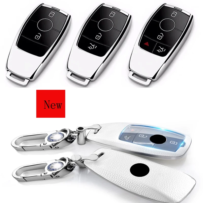 

Galvanized Alloy & Leather Car Smart Key Case Cover for Mercedes-Benz C-Class C260L E-Class E300L E200L GLC A200 S-Class