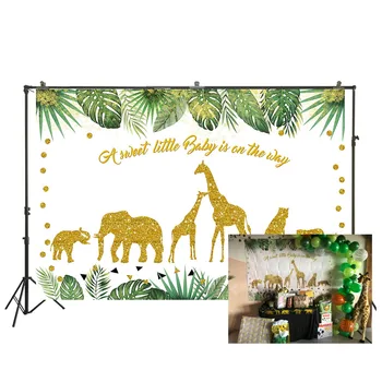 

Safari Baby Shower Photography Backdrop Gold Decor Wild One Jungle Animals Birthday Background Dessert Table Photo Props W-3637