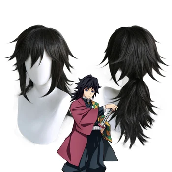 

Demon Slayer Kimetsu no Yaiba Tomioka Giyuu Wig Cosplay Men Women Heat Resistant Synthetic Hair Wigs Black Ponytail + wig cap