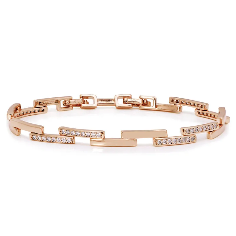 MxGxFam 19 cm Zircon Square Bracelet For Women Gold Color 18k Fashion Jewelry Lead and Nickel Free | Украшения и аксессуары