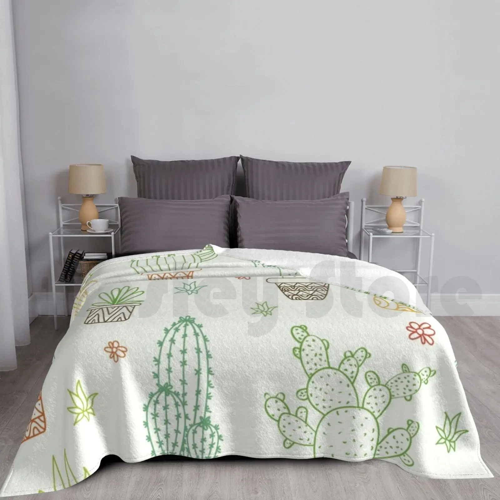 

Cactus Succulents Pattern Reusable Cloth Blanket For Sofa Bed Travel Pattern