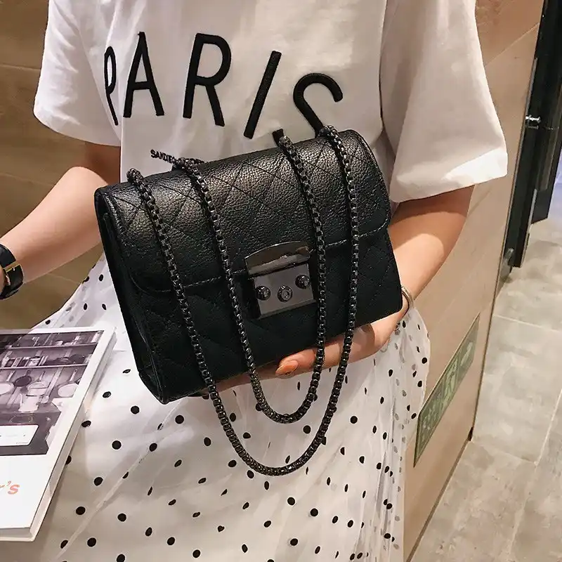 black cross bag with chain