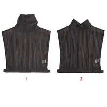 Женская полурубашка из прозрачной сетки с высоким воротником и блестящими полосками