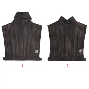 

Womens Sheer Mesh High Neck Fake Collar Glitter Stripes Detachable Half-Shirt