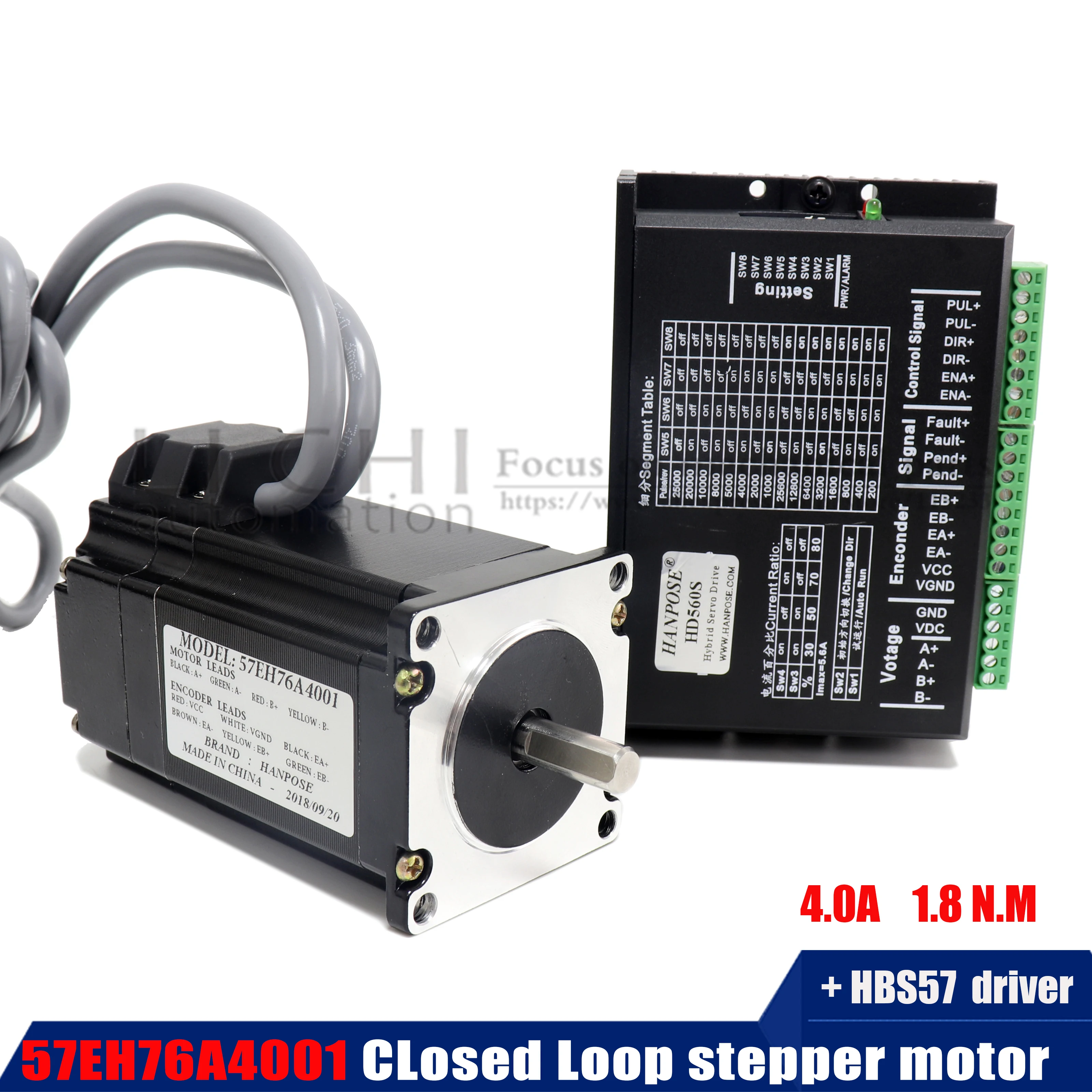 57EH76A4001+ HBS57 гибридный шаговый сервопривод с ЧПУ Nema23 замкнутый контур 1.8N.m Серводвигатель шаговый двигатель 76 мм