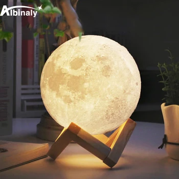 

Moon lamp 3D print night light Rechargeable 2 Color Tap Control lamp lights Remote LED Home Decor Christmas Gift