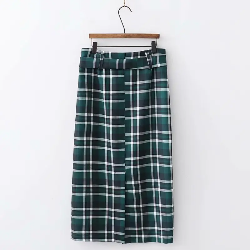 D41-2722 Европа и Америка плед Толстый разрез Hemline на подоле юбка пояс Сумка домашняя юбка женская AliExpress Amazon