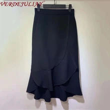 VERDEJULIAY,, весна, новинка, хорошее качество, изысканный пошив, асимметричное платье, для женщин, облегающее, для офиса, леди, с оборками, миди, юбка