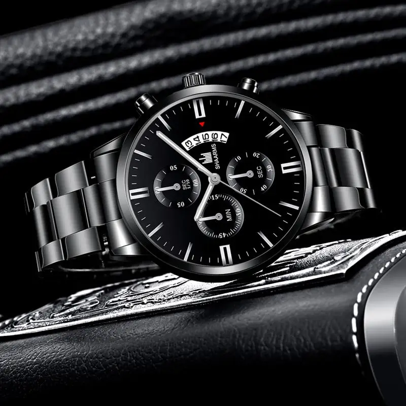 2019 роскошные черные мужские часы из нержавеющей стали модные деловые Аналоговые