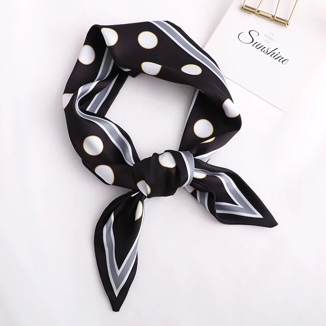 Sweet Love Print Women Small Silk Scarf Handle Bag Ribbons Female Head Scarves Sharp angle Green 90*10cm 19