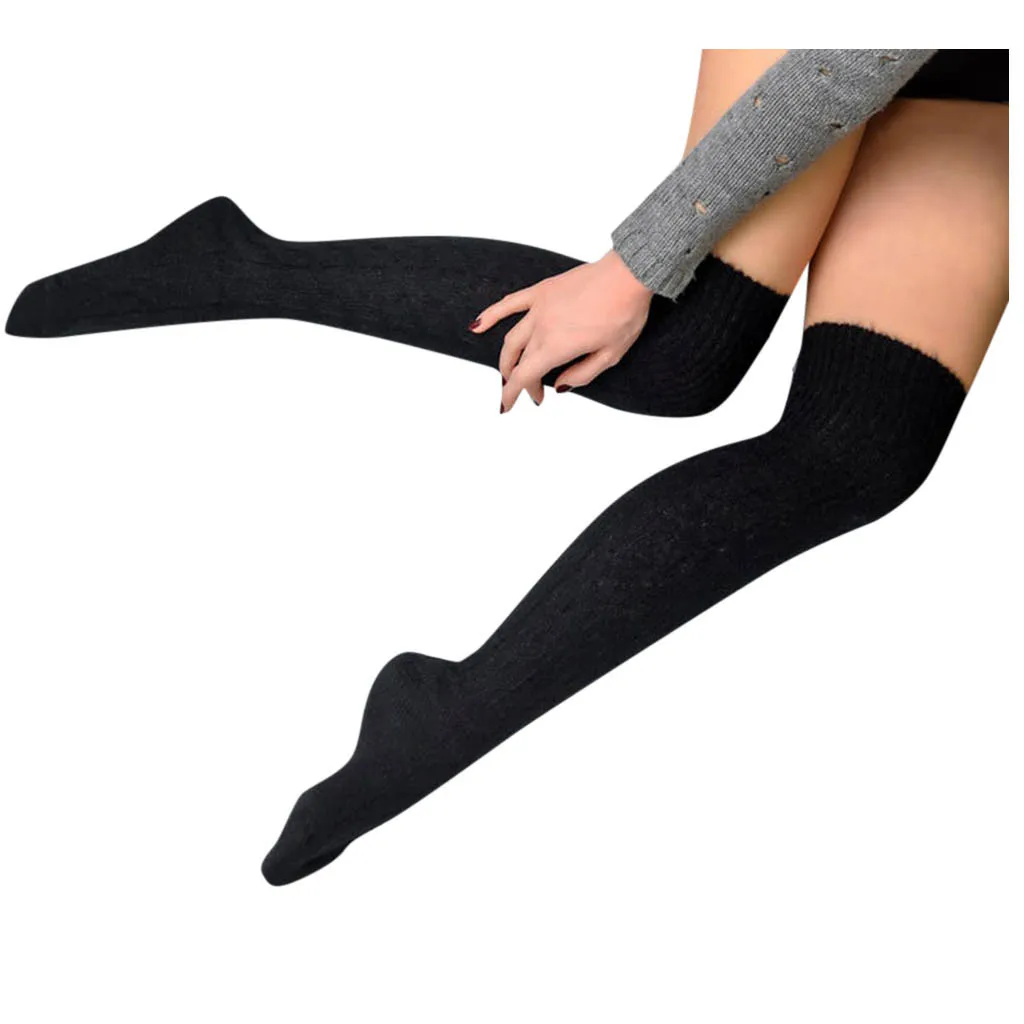 Зимние носки для девушек, женщин, бедра, выше колена, носки для девочек, платье, длинные хлопковые чулки, теплые носки средней длины