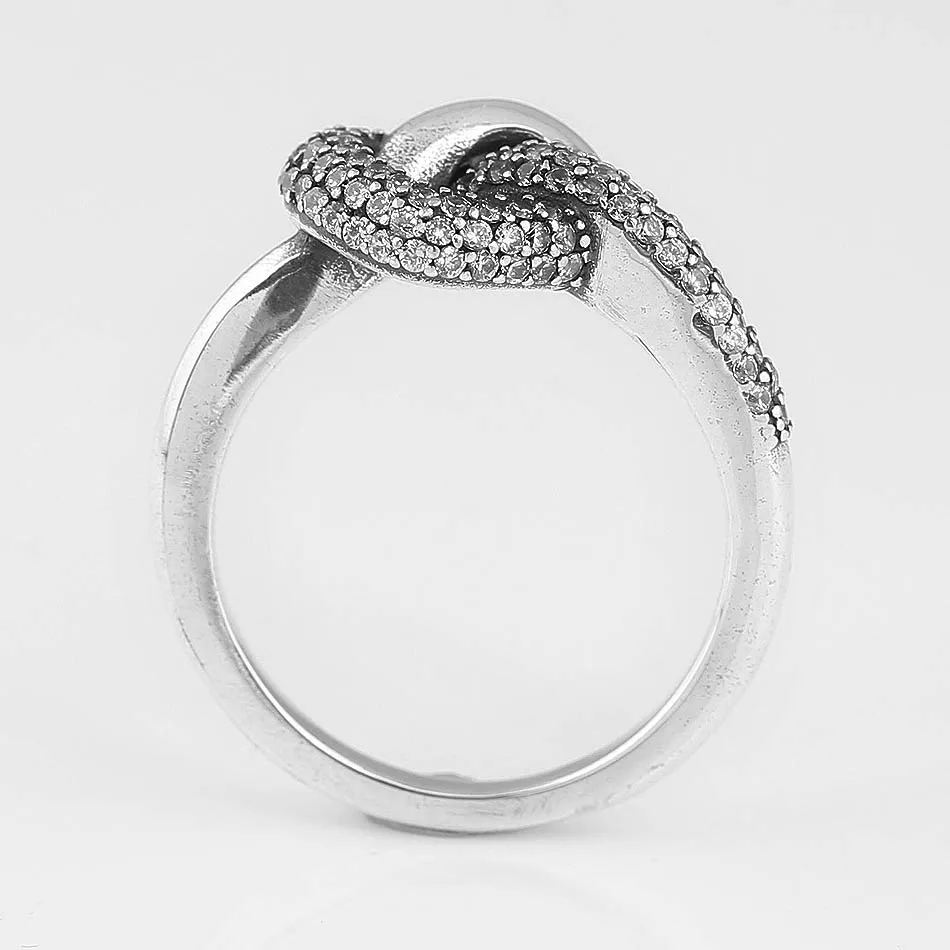 Authentic 925 Sterling Silver Ring Knotted Heart Symbol Of Love Crystal Ring For Women Wedding Party Gift Fine Europe Jewelry