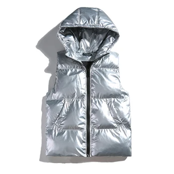 

2019 British Style Silver Down Cotton Vest Men and Women Vests Autumn and Winter Bright Single Row Buckle Couple Cotton Vest