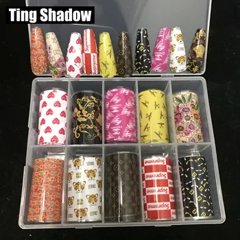 

1box designer brand logo foil for 3D Nail decoration (10 rolls 4x50cm/roll)