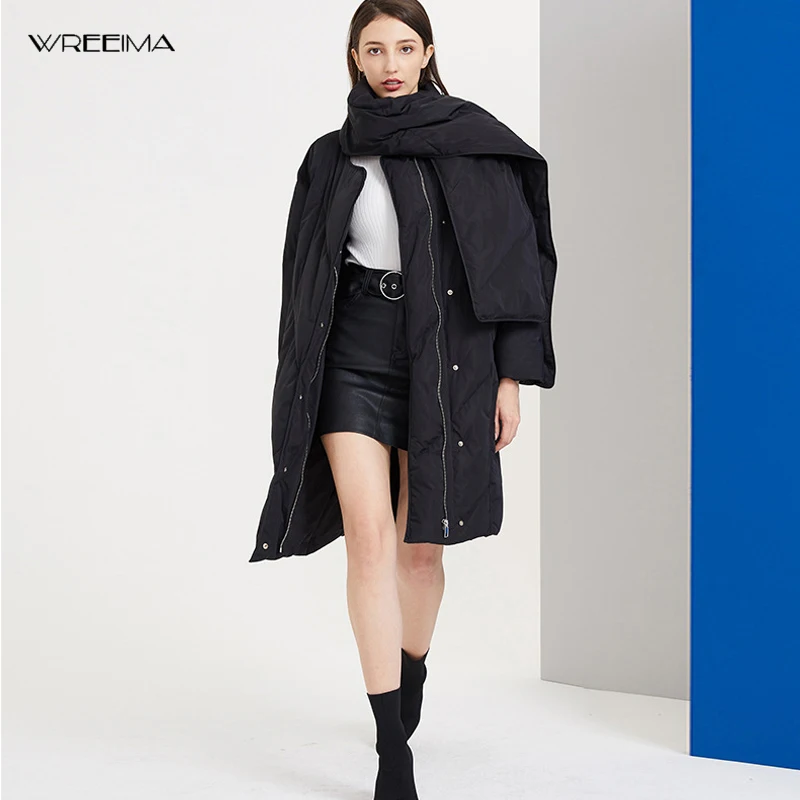 Wreeima черная Парка женская Новая женская куртка зимняя свободная с длинным рукавом плюс размер широкая талия длинный зимний жакет, женский пиджак
