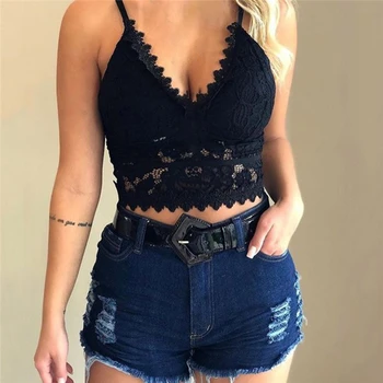 

Ladies Sexy Vest Casual Solid Color Lace Deeep V-Neck Tank Tops Women Fashion Mature Tempting Patchwork Camis for Female