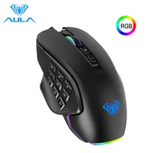 AULA RGB oyun fare 10000 DPI yan düğmeler makro programlanabilir ergonomik 14 anahtar kablolu USB arkadan aydınlatmalı oyuncu fareleri dizüstü masaüstü için