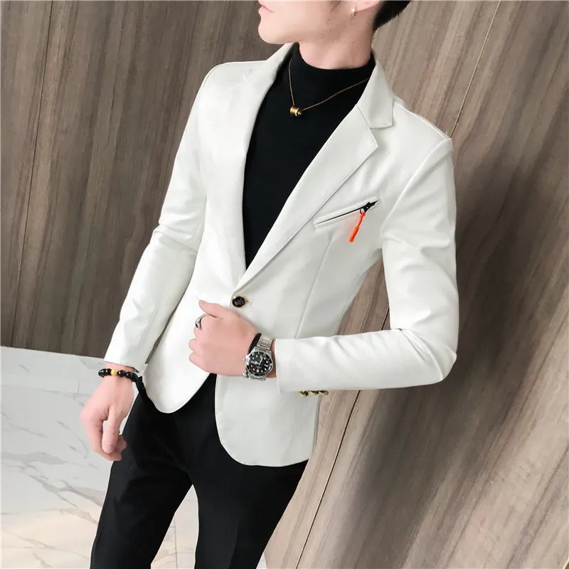 2019 autumn new men's artificial leather blazer men's fashion slim jacket white red black fashion streetwear leather blazer 2019 autumn new men's artificial leather blazer men's fashion slim jacket white red black fashion streetwear leather blazer