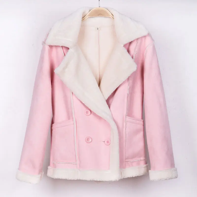 Женская короткая искусственная шерсть мутоновая шуба розовая куртка