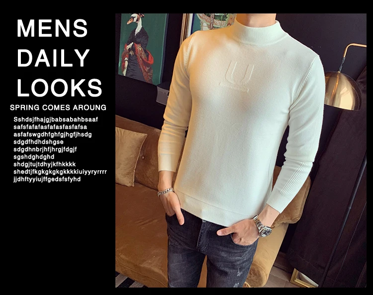 Liketkit Для мужчин свитер мужской Повседневное с высоким, плотно облегающим шею воротником, плотный хлопок, тонкий вязаный свитер Для мужчин осенние пуловеры для фитнеса, насыщение Топы