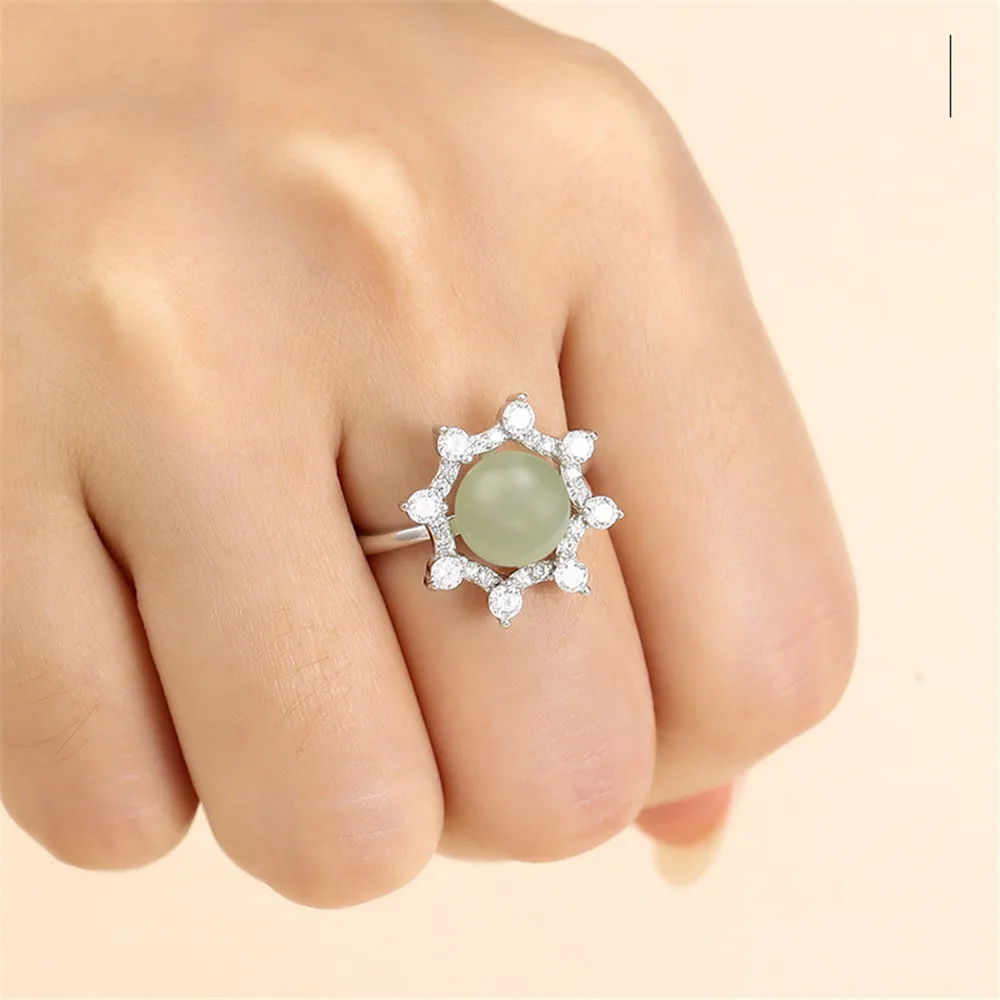 Ring Blank for 8mm-9mm Round Beads or Pearls White Gold Plated 925 Silver Zircon Ring Setting Adjustable Ring Base SR0096