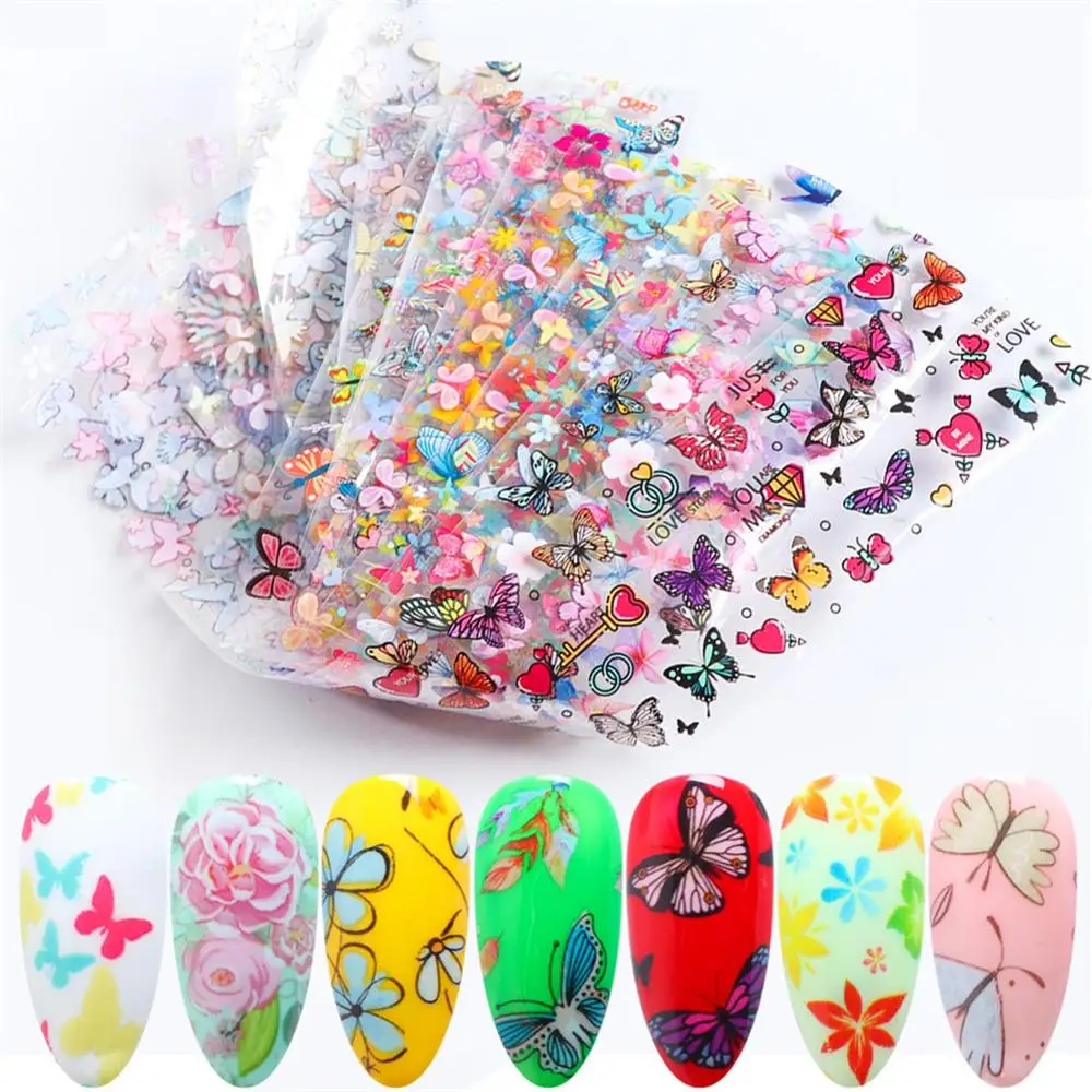 

3D Butterfly Nail Art Stickers Adhesive Sliders Colorful Blue Flowers Nail Transfer Decals Foils Wraps Decorations