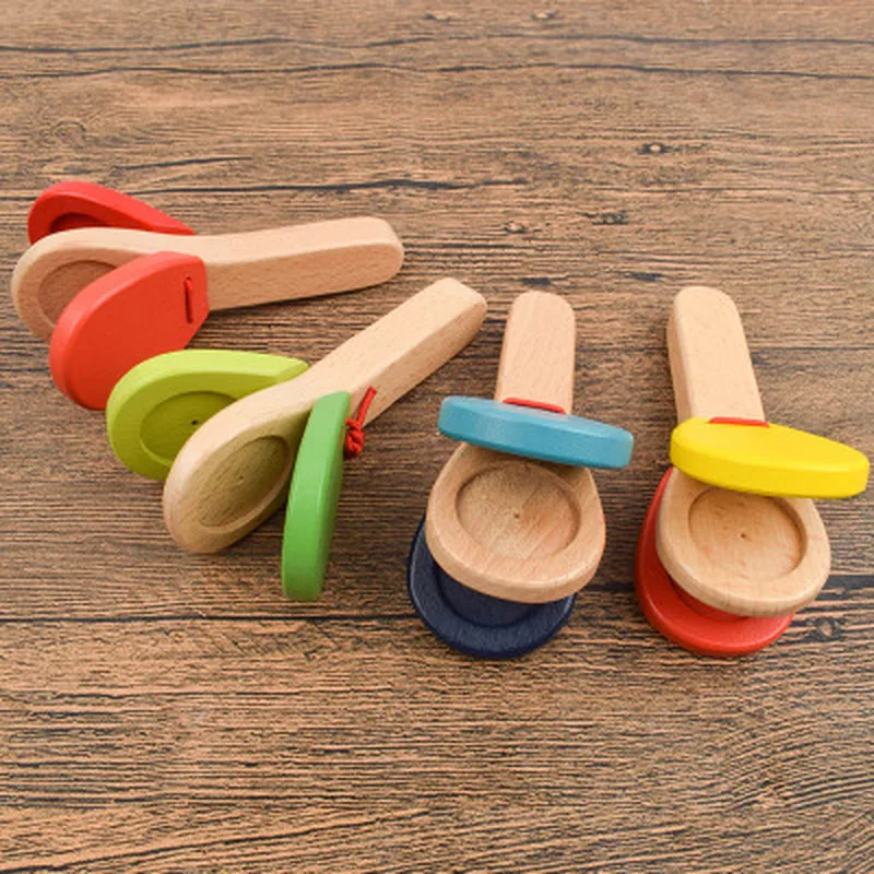 Wooden Percussion Handle Clapping Castanets Board for Baby Musical Instrument Preschool Early Educational Toys