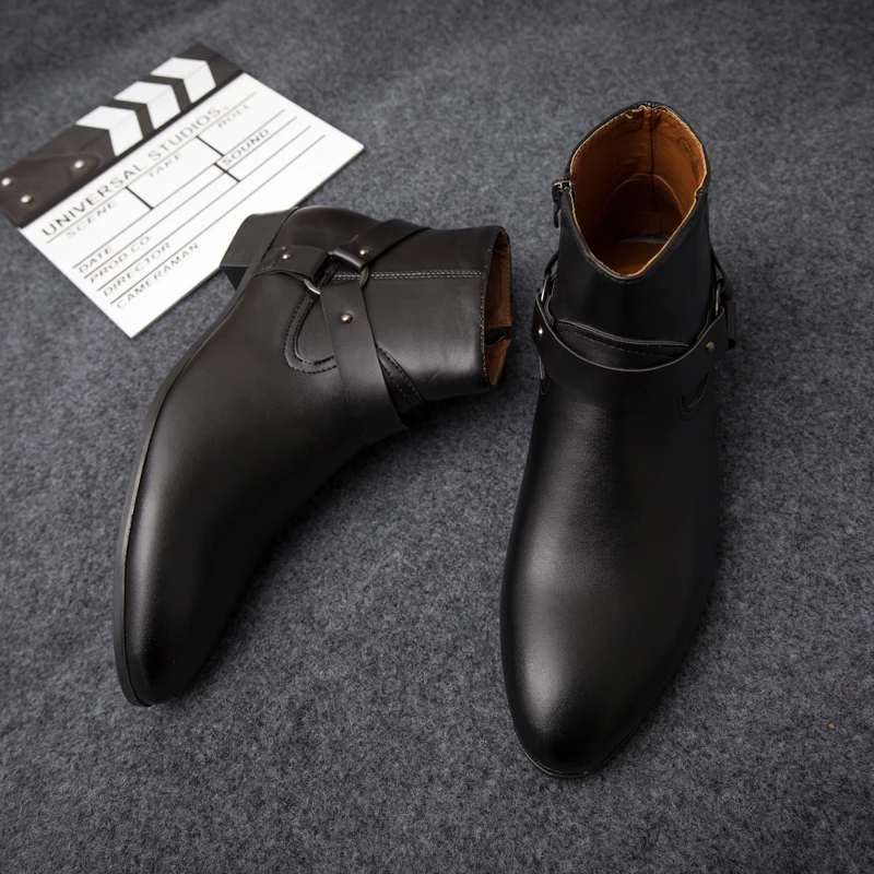 Ankle Boots Chelsea Boots PU Leather Men Breathable Autumn Winter Fashion Pointed Toe Heels Dress Shoes Big Size men chelsea boots