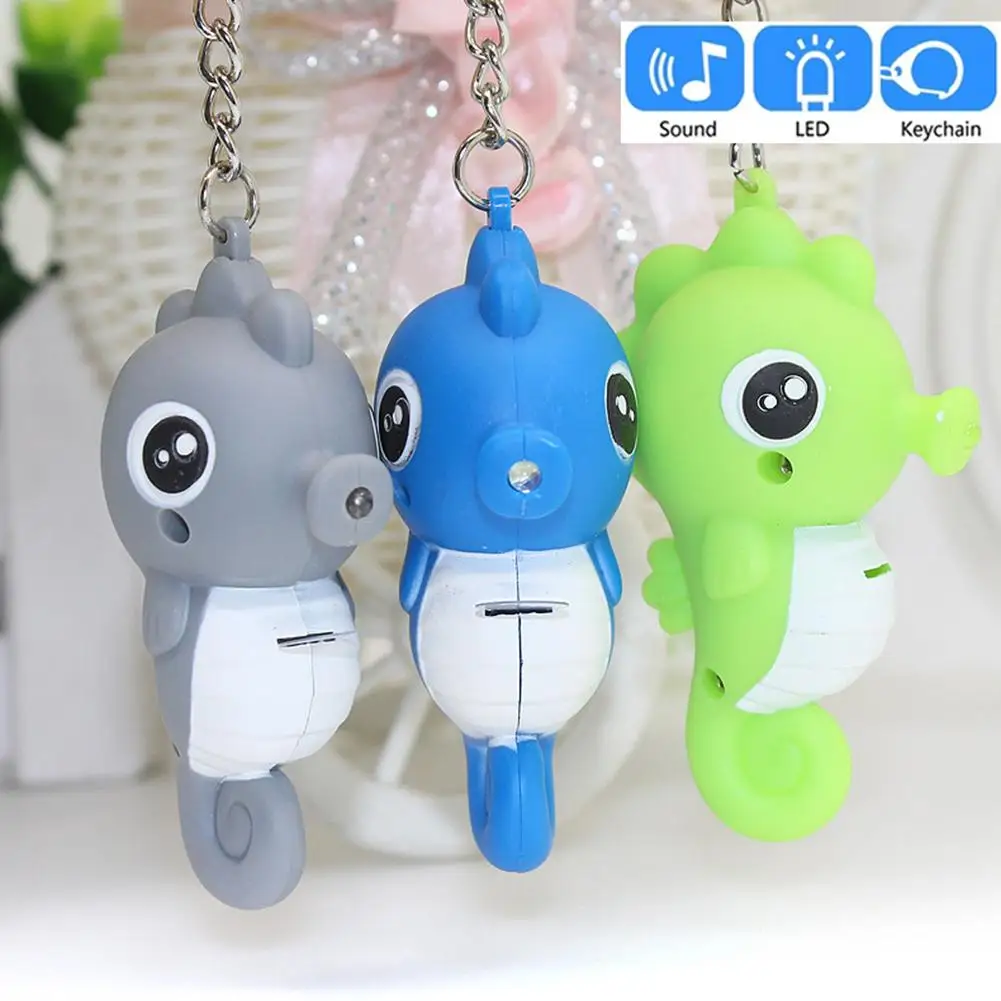 

Cute Cartoon Seahorse Keychain with LED Light Key Ring Holder Bag Car Ornament