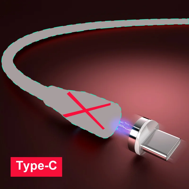 Магнитный кабель 3A Micro usb type C для samsung S10 S9 huawei, быстрая зарядка USB C, магнитный кабель для iPhone 11 X, шнур зарядного устройства 1 м 2 м - Цвет: Only Tip For Type C