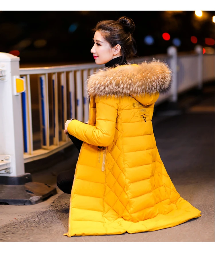 Зимний пуховик хлопчатобумажная куртка для женщин с длинным чистоту посадки коленного сустава пальто с капюшоном