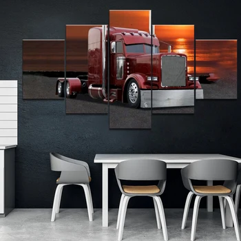 

Home Decor Printed Modern Canvas Living Room Frame HD Pictures 5 Panel Canvas Truck Landscape Modular Painting Wall Poster